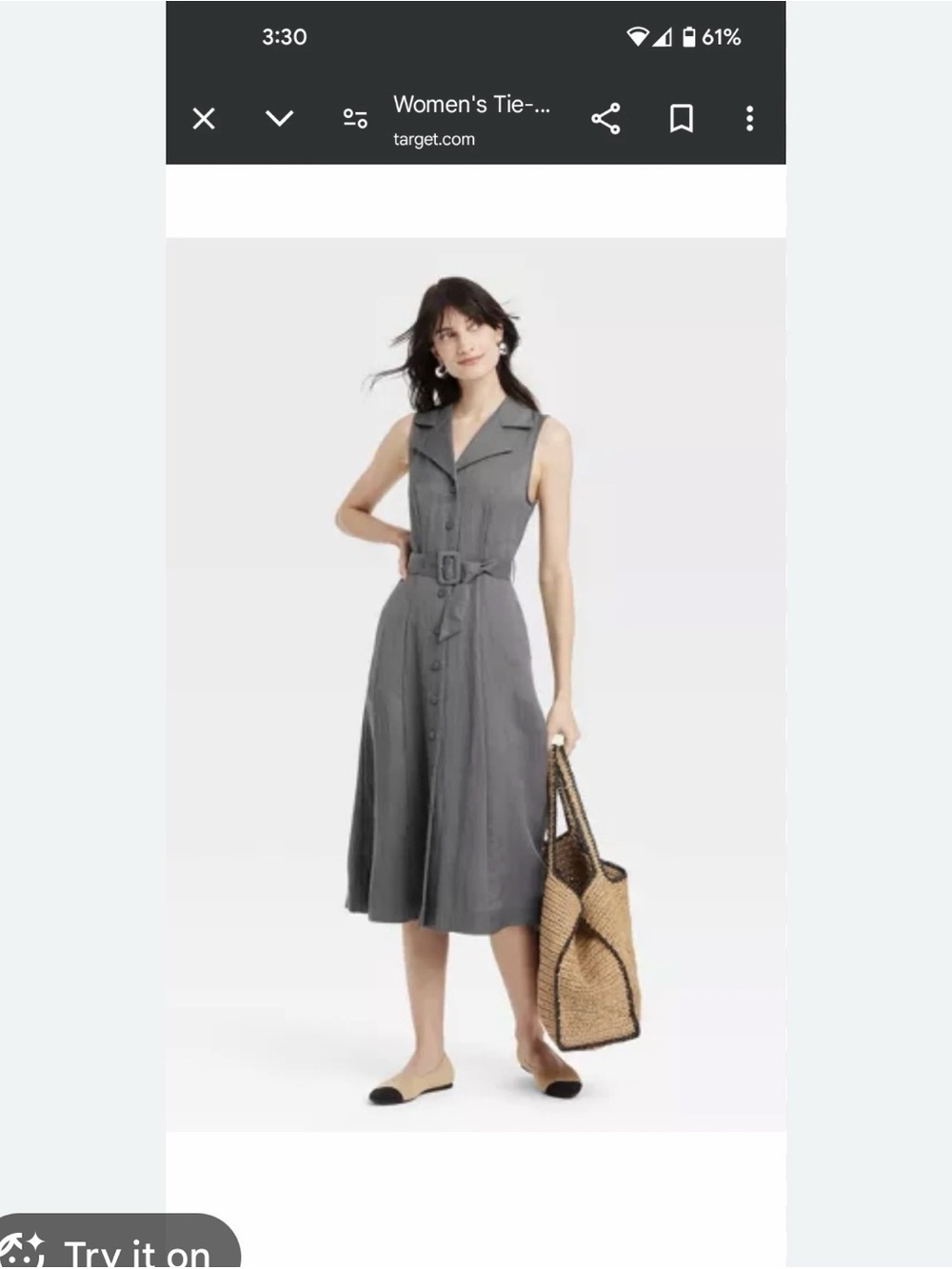 a new day Sleeveless Gray Button-Front Tie-Waist Dress